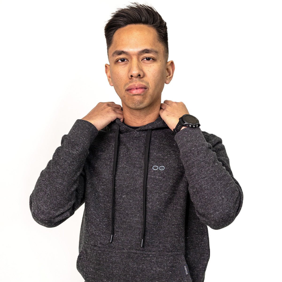 OOfos Men's OOmy Knit Hoodie - Dark Charcoal Gray Heather