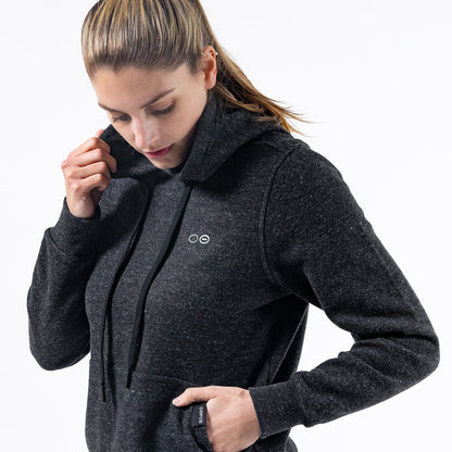 OOfos Women's OOmy Knit Hoodie - Dark Charcoal Gray Heather